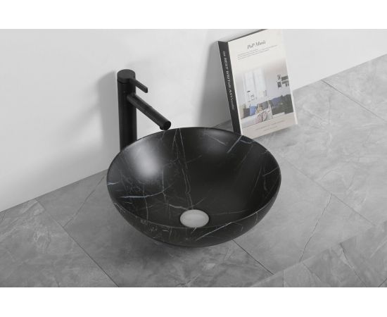 Раковина накладная Ceruttispa CR3301MMB1 мрамор матовый черный круглая 400х400х140_, изображение 2