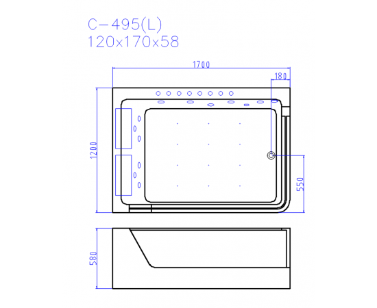 Ванна акриловая гидромассажная Ceruttispa C-495L 1700x1200x580_, изображение 3