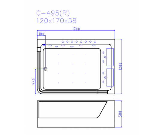 Ванна акриловая гидромассажная Ceruttispa C-495R 1700x1200x580_, изображение 3