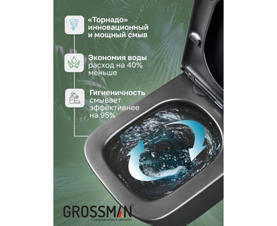 Унитаз Grossman GR-4404BMSQ 485х34х29 черный матовый подвесной безободковый торнадо с тонкой крышкой_, изображение 9
