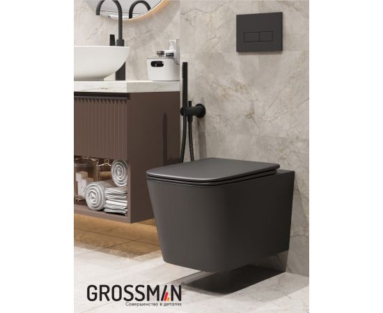 Унитаз Grossman GR-4404BMSQ 485х34х29 черный матовый подвесной безободковый торнадо с тонкой крышкой_, изображение 10