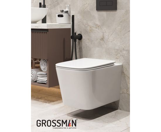 Унитаз Grossman GR-4404SQ 485х34х29 белый подвесной безободковый торнадо с тонкой крышкой_, изображение 10