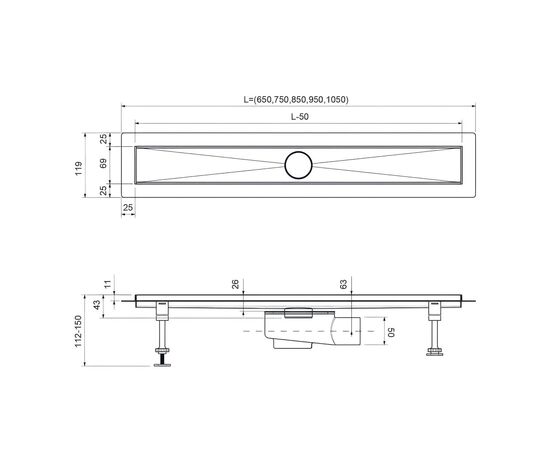 Душевой лоток Timo Drain System 800 с двусторонней панелью plate под плитку сатин_, изображение 5