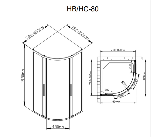 Душевой уголок DTO HB 80 Black_, изображение 2