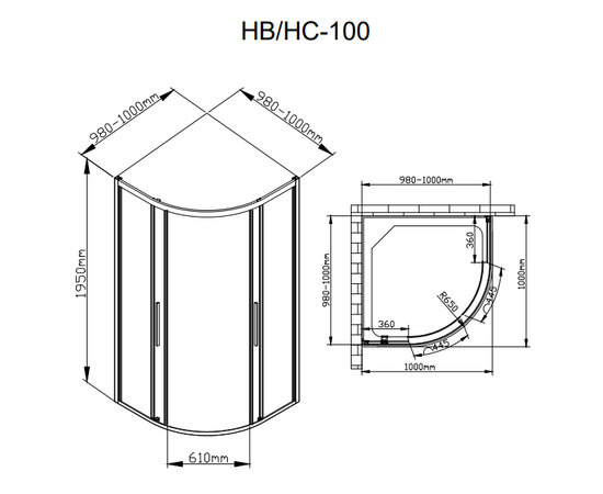 Душевой уголок DTO HB 100 Black_, изображение 2