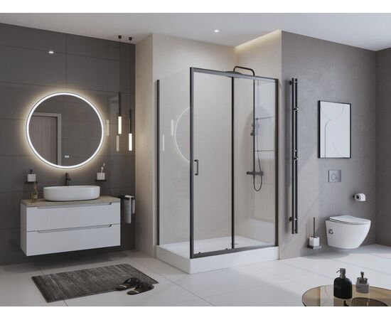 Душевой уголок BelBagno UNO-195-AH-1-120/80-C-NERO, Размер: 120х80, Профиль: Черный, Стекло: Прозрачное_, изображение 2
