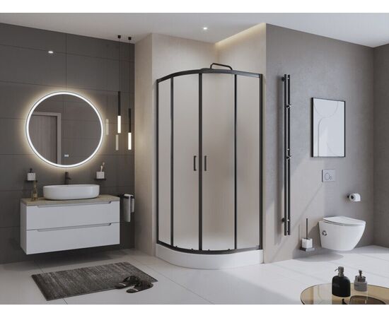 Душевой уголок BelBagno UNO-195-R-2-90-P-NERO, Размер: 90х90, Профиль: Черный, Стекло: Матовое_, изображение 2