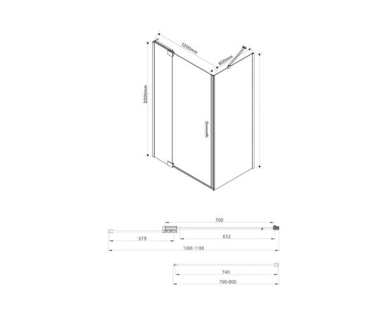 Душевой уголок Vincea Extra VSR-1E111280CLB 1100/1200х800 черный стекло прозрачное_, изображение 5