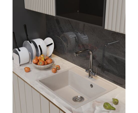 Мойка MIXLINE ML-GM15 из искусственного камня цвет белый 56х50 см_, изображение 4