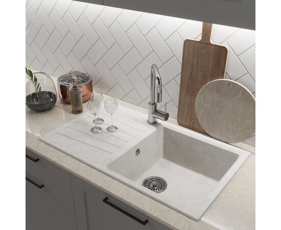 Мойка MIXLINE ML-GM20 из искусственного камня цвет белый 83х48 см_, изображение 4