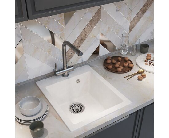 Мойка MIXLINE ML-GM14 из искусственного камня цвет белый 42х50 см_, изображение 4