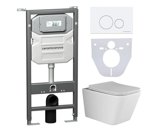Сет 4 в 1 Ceramicanova унитаз Metric Rimless инсталляция с кнопкой Round цвет белый CN3007_1001W_1000_