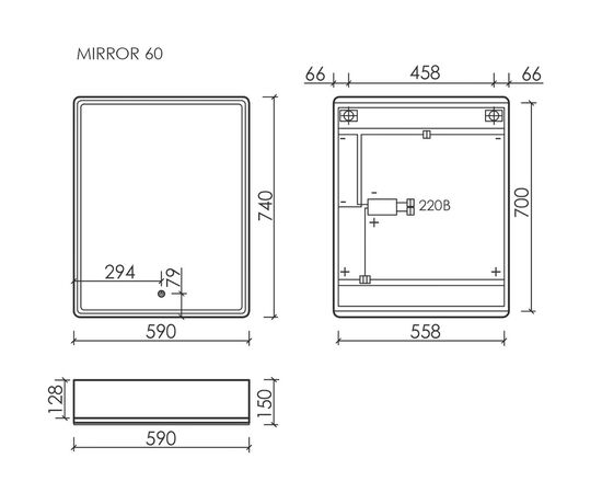 Зеркальный шкаф для ванной комнаты SANCOS Mirror 590x150х740 мм с LED подсветкой дуб чарльстон MI60ECH_, изображение 7