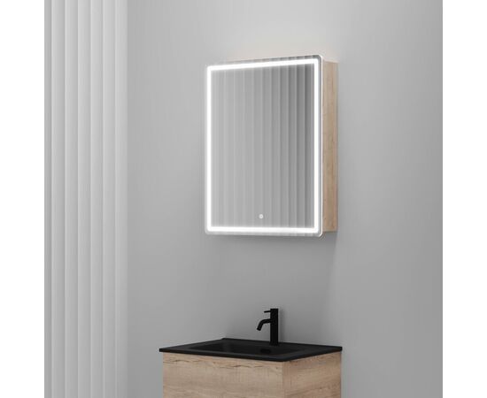 Зеркальный шкаф для ванной комнаты SANCOS Mirror 590x150х740 мм с LED подсветкой дуб галифакс натуральный MI60EG_, изображение 5