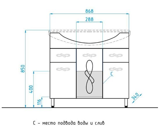 Тумба под раковину Style Line Венеция 90 2 ящика под умывальник Эльбрус 90_, изображение 4