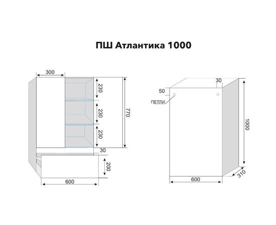 Шкаф подвесной Style Line Атлантика 1000 с ящиком ясень перламутр_, изображение 2