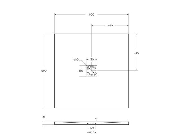 Душевой поддон из искусственного мрамора с сифоном BelBagno UNO TRAY-MR-UNO-A-90-35-W-BO_, изображение 4