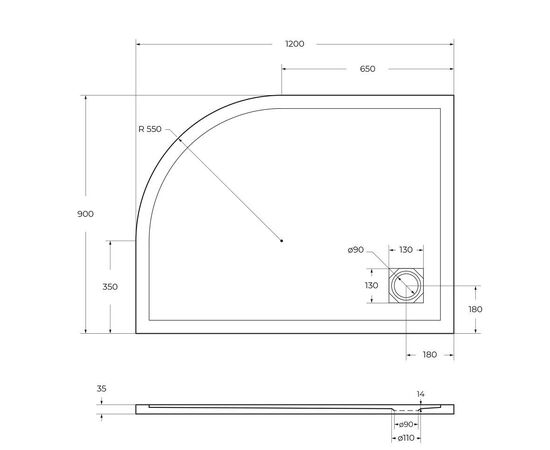 Душевой поддон из искусственного мрамора с сифоном BelBagno UNO TRAY-MR-UNO-RH-120/90-550-35-W-L-BO_, изображение 4