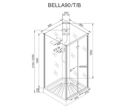 Душевая кабина Ceruttispa BELLA90B без крыши 90x90x215-225_, изображение 6