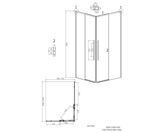 Душевое ограждение Grossman Galaxy 1/2.K33.01.11.21.02-1/2.K33.01.80L.21.02 110х80х195 см_, изображение 11