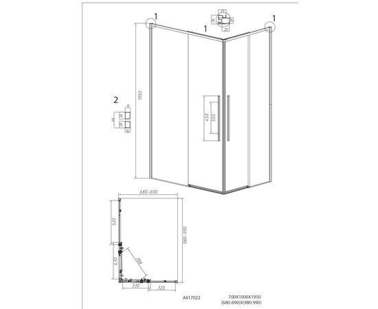 Душевое ограждение Grossman Galaxy 1/2.K33.01.70.21.02-1/2.K33.01.10L.21.02 70х100х195 см_, изображение 10