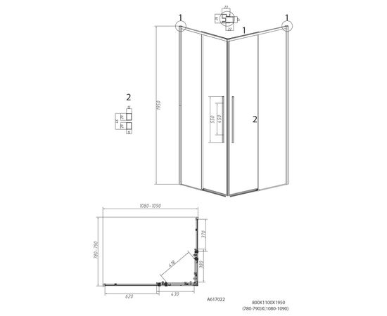 Душевое ограждение Grossman Galaxy 1/2.K33.01.80.10.02-1/2.K33.01.11L.10.02 80х110х195 см_, изображение 11