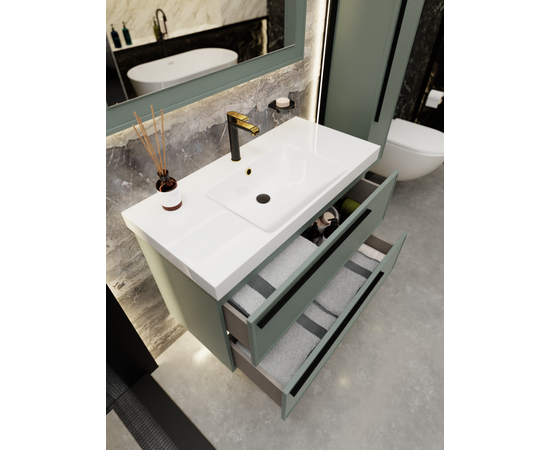 Тумба под раковину La Fenice Elba Grigio TWIN серо-зеленая 80_, изображение 7