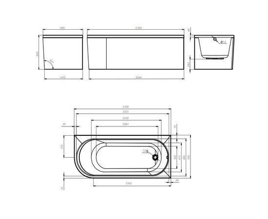 Ванна акриловая AM.PM X-Joy W94A-170R70W-ARP угловая правосторонняя 170x70 см с панелью и каркасом_, изображение 9