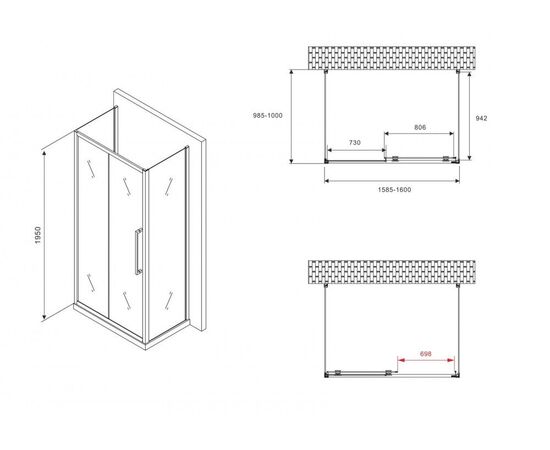 Душевой уголок ABBER Schwarzer Diamant AG30160BMH-S100BM-S100BM_, изображение 5