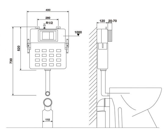 Смывной бачок скрытого монтажа ABBER AC0104 для приставного унитаза_, изображение 3