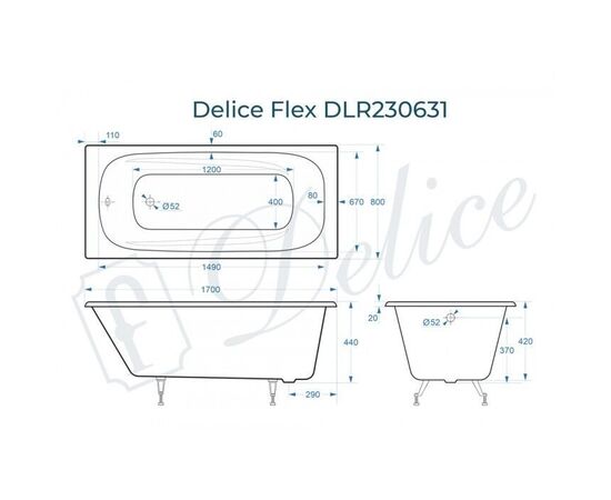 Ванна чугунная Delice Flex 170х80 DLR230631_, изображение 2