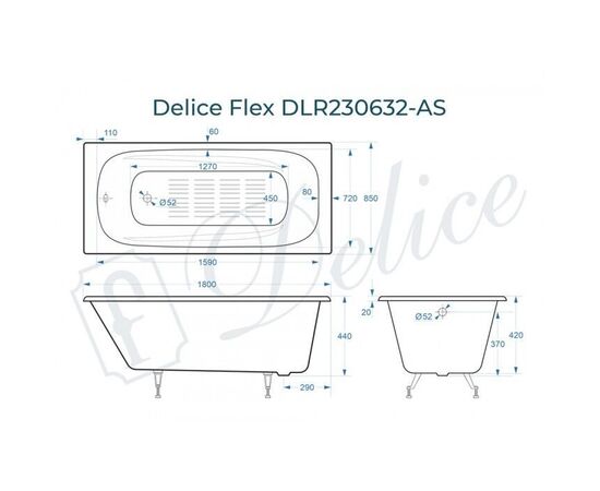 Ванна чугунная Delice Flex 180х85 с антискользящим покрытием DLR230632-AS_, изображение 2