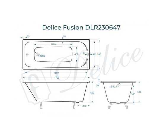 Ванна чугунная Delice Fusion 170х70 DLR230647_, изображение 2