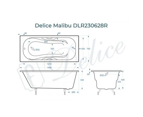 Ванна чугунная Delice Malibu 140х75 с отверстиями под ручки DLR230628R_, изображение 2