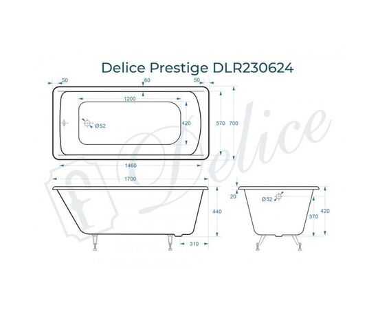 Ванна чугунная Delice Prestige 170х70 DLR230624_, изображение 2