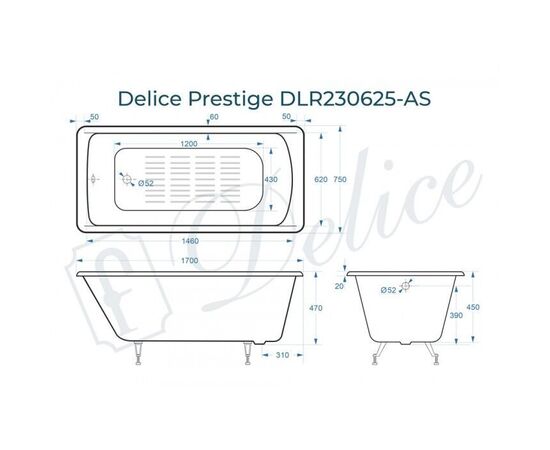 Ванна чугунная Delice Prestige 170х75 с антискользящим покрытием DLR230625-AS_, изображение 2