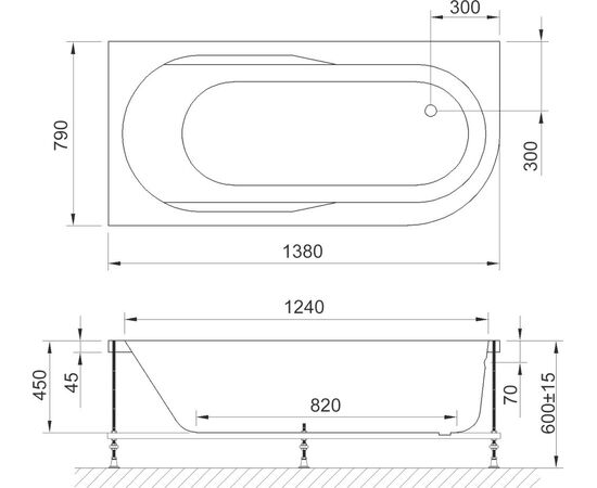 Акриловая ванна Royal Bath Azur 140x80 L с каркасом RB614200K_, изображение 3