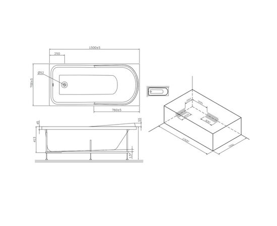 Акриловая ванна AM.PM Like 150x70 с каркасом W80A-150-070W-R_, изображение 10