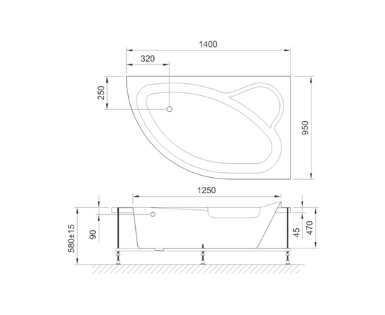 Акриловая ванна Royal Bath Alpine 140x95 R с каркасом RB819103K_, изображение 3