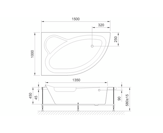 Акриловая ванна Royal Bath Alpine 150x100 L с каркасом RB819100K_, изображение 3