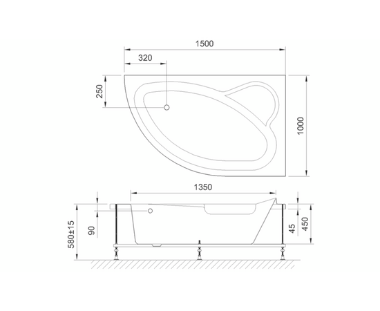 Акриловая ванна Royal Bath Alpine 150x100 R с каркасом RB819100K_, изображение 3