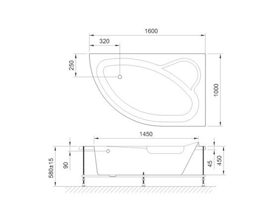 Акриловая ванна Royal Bath Alpine 160x100 R с каркасом RB819101K_, изображение 3