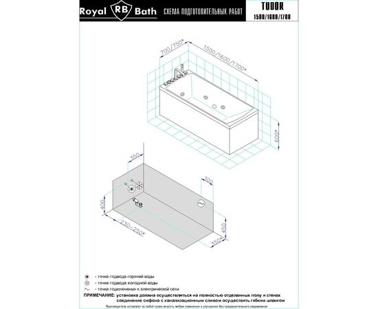 Гидромассажная ванна Royal Bath TUDOR STANDART 160x70x60_, изображение 3