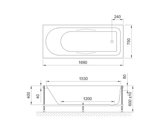 Акриловая ванна Royal Bath Tudor 170x75 с каркасом RB407701K_, изображение 3