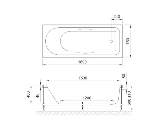 Акриловая ванна Royal Bath Tudor Standart 170x75 с гидромассажем_, изображение 2