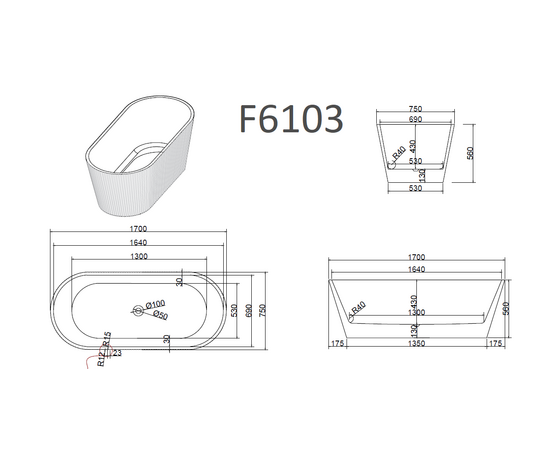 Отдельностоящая ванна F6103 Black-Black_, изображение 6