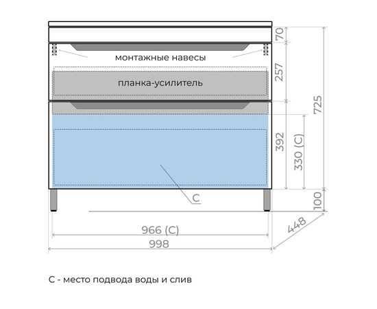 Тумба напольная Style Line Остин под раковину Фортуна 100 2 ящ тауп темный PLUS_, изображение 5