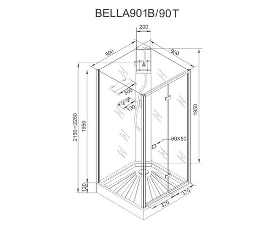 Кабина душевая без крыши Ceruttispa BELLA90T 90x90x215-225_, изображение 4