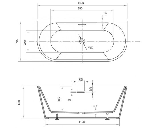 Акриловая ванна ABBER AB9503-1.4 белая, Размер: 140х70_, изображение 10