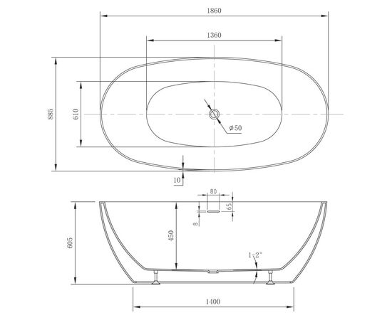 Акриловая ванна ABBER AB9504 белая_, изображение 10